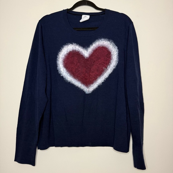 GAP Sweaters - GAP 100% Extra Fine Merino Wool Valentine’s Day Heart Navy Crewneck Knit Sweater